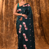 Deep Green Floral Silk Saree