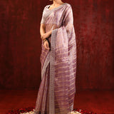 Metallic Purple Embroidered Tissue Saree