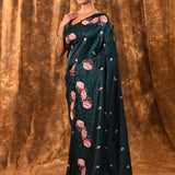 Deep Green Floral Silk Saree