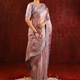 Metallic Purple Embroidered Tissue Saree