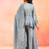 Powder Blue Embroidered Tissue Peplum Set