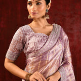Metallic Purple Embroidered Tissue Saree
