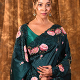 Deep Green Floral Silk Saree