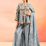 Powder Blue Embroidered Tissue Peplum Set