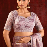 Metallic Purple Embroidered Tissue Saree