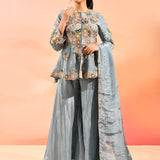 Powder Blue Embroidered Tissue Peplum Set
