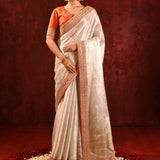 Soft Gold Metallic Tissue Embroidered Saree
