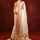Soft Gold Metallic Tissue Embroidered Saree