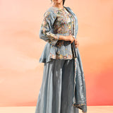 Powder Blue Embroidered Tissue Peplum Set