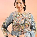 Powder Blue Embroidered Tissue Peplum Set