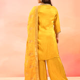 Sunlit Marigold Embroidered Silk Blend Straight Cut Suit Set