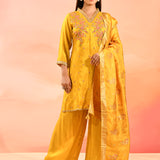 Sunlit Marigold Embroidered Silk Blend Straight Cut Suit Set