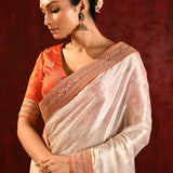 Soft Gold Metallic Tissue Embroidered Saree
