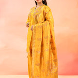 Sunlit Marigold Embroidered Silk Blend Straight Cut Suit Set