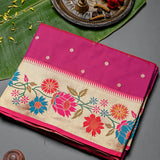 Magenta Paithani Silk Saree With Multicolour Lotus & Floral Weave Pallu