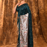Dark Bottle Green Butti Embroidered Silk Saree