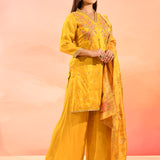 Sunlit Marigold Embroidered Silk Blend Straight Cut Suit Set