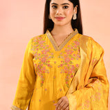 Sunlit Marigold Embroidered Silk Blend Straight Cut Suit Set
