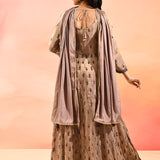 Taupe Heritage Print Silk Anarkali Set