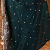 Dark Bottle Green Butti Embroidered Silk Saree