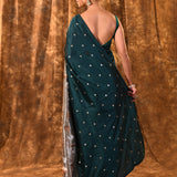 Dark Bottle Green Butti Embroidered Silk Saree