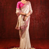Soft Gold Embroidered Tissue Saree
