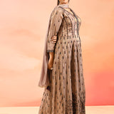 Taupe Heritage Print Silk Anarkali Set