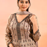 Taupe Heritage Print Silk Anarkali Set