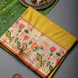 Mustard Paithani Silk Saree With Butterfly & Lotus Weave Border