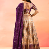Magenta Gold Banarasi Silk Lehenga With Floral Border Dupatta
