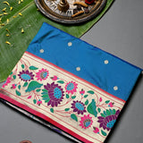 Royal Blue Paithani Silk Saree With Multicolour Lotus Floral Weave Pallu