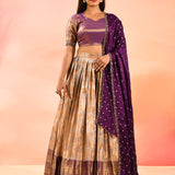 Magenta Gold Banarasi Silk Lehenga With Floral Border Dupatta