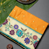 Orange And Beige Paithani Woven Pure Silk Saree With Multicolour Floral Vine Border And Pallu