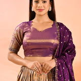 Magenta Gold Banarasi Silk Lehenga With Floral Border Dupatta