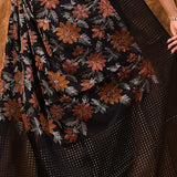 Black Floral Embroidered Silk Blend Saree