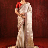 Soft Gold Embroidered Metallic Tissue Saree