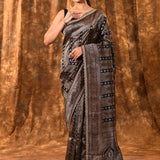 Black Floral Banarasi Silk Saree