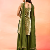 Olive Gold Brocade Tissue Straight Cut Palazzo Set