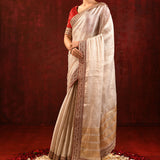Soft Gold Embroidered Metallic Tissue Saree