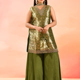 Olive Gold Brocade Tissue Straight Cut Palazzo Set