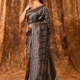 Black Floral Banarasi Silk Saree