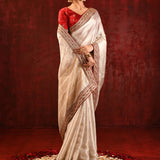 Soft Gold Embroidered Metallic Tissue Saree