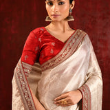 Soft Gold Embroidered Metallic Tissue Saree