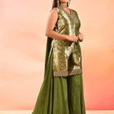 Olive Gold Brocade Tissue Straight Cut Palazzo Set
