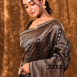 Black Floral Banarasi Silk Saree