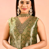 Olive Gold Brocade Tissue Straight Cut Palazzo Set