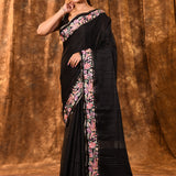 Black Embroidered Silk Blend Saree