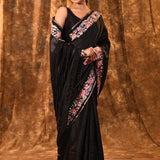 Black Embroidered Silk Blend Saree