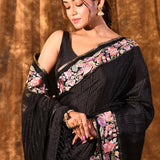 Black Embroidered Silk Blend Saree