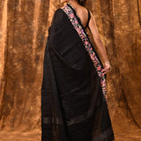 Black Embroidered Silk Blend Saree